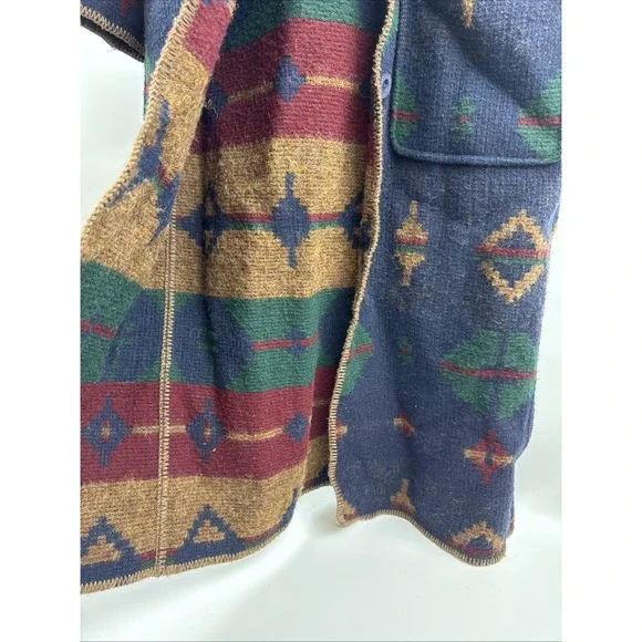 Vintage Woolrich Southwest Aztec Wool Patterned Hooded Trench Blanket Coat SMALL